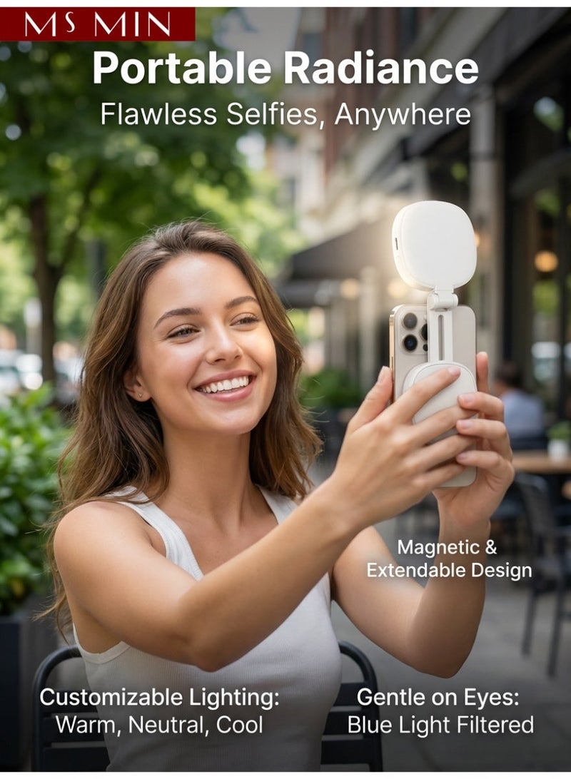 MS MIN MagSafe Magnetic Phone Fill Light with Mirror | Adjustable Brightness & Color Temperature | CRI 95 High Color Accuracy | Multi-Angle Foldable Design | Long Battery Life - Image 3